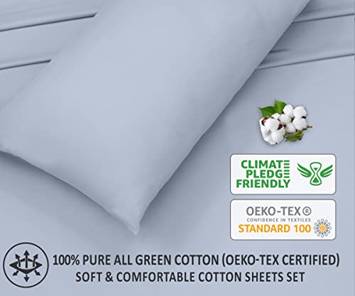 Ruvanti 100% Cotton Sheets For Queen Size Bed - Crispy Cooling Percale Sheets - Breathable & Durable Queen Sheet Set - 16 Inches Deep Pocket Queen Size Sheets - Pastel Blue - 4 Pieces #TOP5