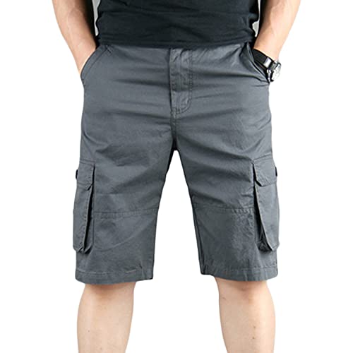 Maiyifu-GJ Men's Slim Fit Cotton Casual Cargo Shorts Lightweight Multi Pocket Shorts Outdoor Tactical Hiking Short Pants (Grey 1,32)