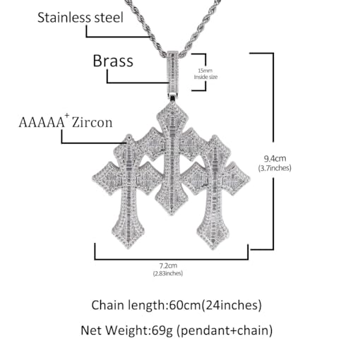 Men's Rope Link Chain Pendant, Moissanite and Gold, Hip Hop Iced Out Jewelry 24inches4