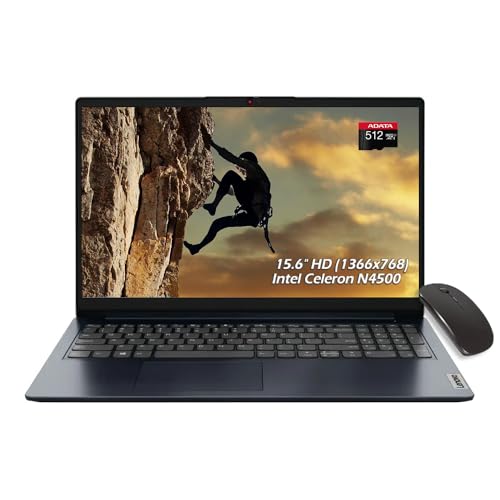 Image of Lenovo Ideapad 1 Business Student Laptop, 15.6 inch HD (1366x768) Anti-Glare Display, Intel Celeron N4500, 4GB DDR4, 128GB eMMC + 512GB Card, WiFi6, Bluetooth, Win11, Abyss Blue, w /Mouse, W /GaLiMu