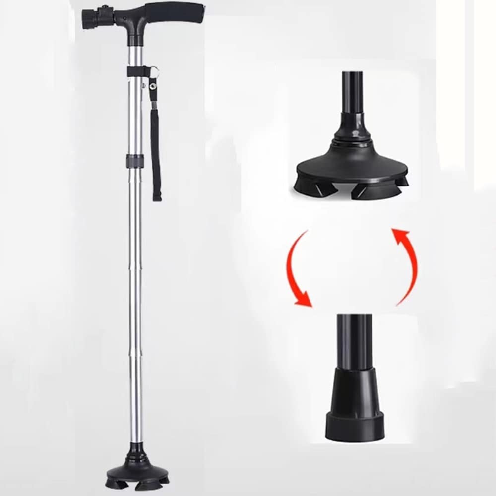 Regulable Bastón para Caminar, Muletas Ortopédicas De Plegable, Andador De Ajustables para Discapacitados, Bastones para Marcha con Luz LED - Material:Aleación De Aluminio (Color : Silver)