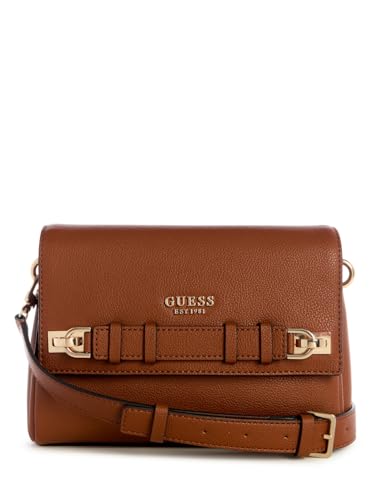 Image of GUESS Cognac Textured Gregoria Flap Crossbody Bag