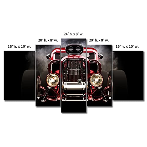 5 Pieces Retro Car Wall Art With Painting The Picture Vintage Motorcycle Print On Canvas For Home Decor Decoration (Stretched By Wooden Frame,Ready To Hang) #TOP6