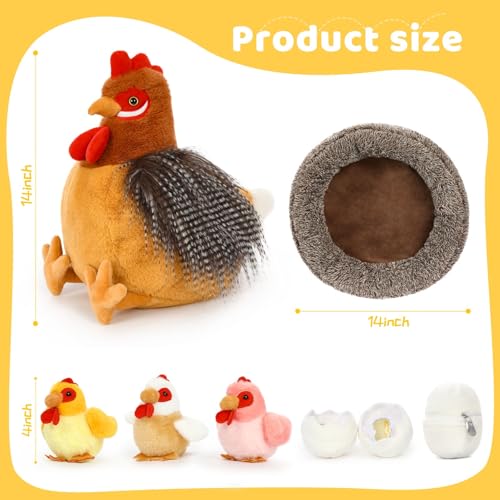 Image of MaoGoLan 8Pcs Chicken Stuffed Animals, Stuffed Hen Plush Toys with Babies Chickens and Eggs, Nest House Plush Set, Cute and Soft Farm Stuffed Animals Gift for Kids