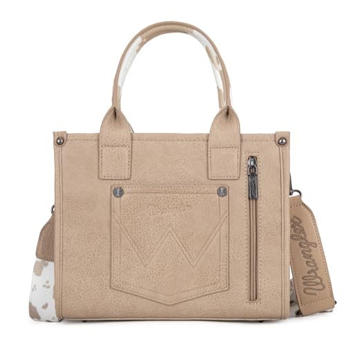 Image of Wrangler Cow Print Tote Bag for Women Western Purse Boho Top Handle Satchel Handbag with Signature Strap