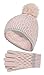 HEAT HOLDERS Girls Winter Striped Colourful Pastel Design Pom Pom Hat and Gloves (7-10 Years, Dusky Pink)