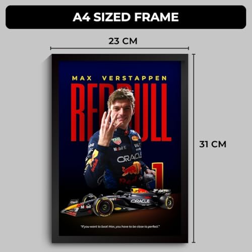 Image of Max Verstappen Poster Redbull F1 Poster | Framed F1 Car A4 Sized (31 x 23 cm) | Max Verstappen Frame | Redbull Car Posters for Wall, Gift for Boys, Formula 1 Frames | Formula 1 Frame (F 022)