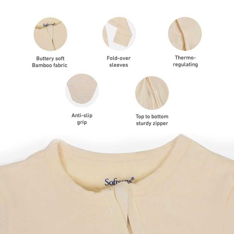 Softsens Baby Bamboo Zipper Footie | Ultra-Soft Bamboo Fabric | Breathable & Thermoregulating | Baby Sleepsuit, Romper, & Kidsuit Buttercream | (9-12M, Off-White) - Image 2 thumbnail