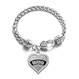 Inspired Silver - Black Polka Dot Grandma Braided Bracelet for Women - Silver Open Heart Charm Bracelet with Cubic Zirconia Jewelry