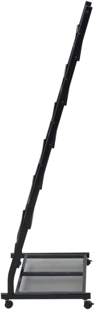 Portable Magazine Rack with 6 Shelves, Rectangular Black Steel Magazine Rack with Wheels for Office and Home Organization