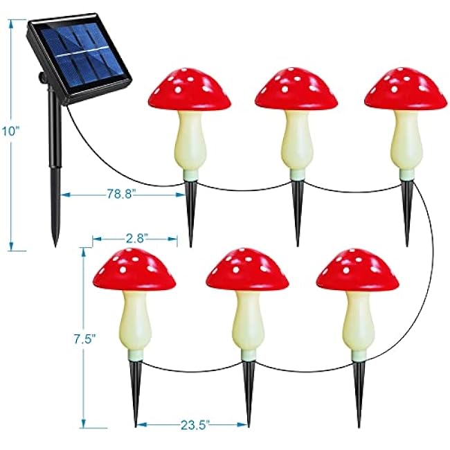New Upgraded Waterproof Solar Mushroom Lights Outdoor Decor, 8 Modes for Garden Pathway Landscape Yard Easter Pathway Halloween Xmas Decorations, Set of 6 Red