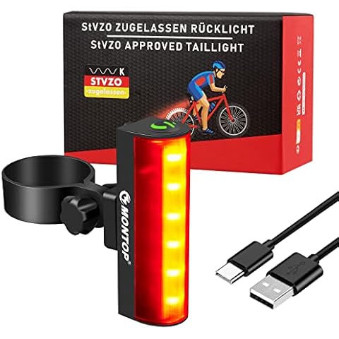 MONTOP StVZO Zugelassen Fahrrad Rücklicht, Fahrradlicht Hinten 2 Modi, Wasserdicht USB Aufladbar LED Fahrradbeleuchtung 800mAh Akku Bike Light,Grad Weitwinkelsicht Retro Fahrradlampe mit 2 Halterung Cover
