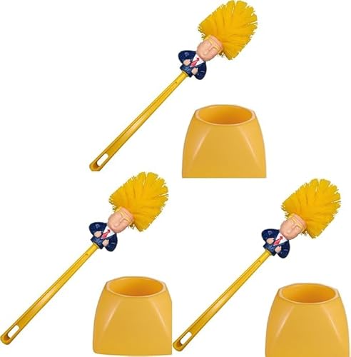3 Set Trump Toilet Brush with Holder,Make Toilet Clean agin Trump Toilet Brush, Funny Toilet Brush,Gifts for Anti Trump