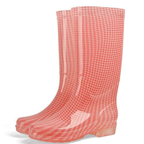 SAOEUJE Zapatos de lluvia de goma para mujer de alto barril antideslizante resistente al desgaste trabajo Rainboors mujeres color sólido botas de lluvia PVC Galoshes Cover