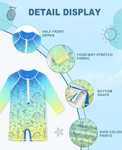 Image of BesserBay Baby Boy Swimsuit UPF 50+ Zip Front Long Sleeve Snaps Bottom One Piece Rash Guard 0-36 Months
