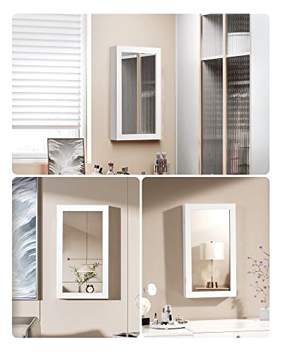 SONGMICS Schmuckschrank, Spiegelschrank, Hängeschrank, abschließbarer Wandschrank, platzsparender Schmuckorganizer, Weihnachten, Weiß-Schwarz JBC51W