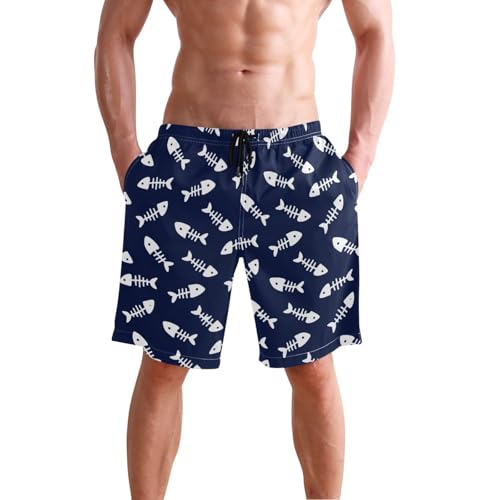 JUNZAN Navy Blue Father Son Matching Swim Trunks Fish Bones Dad and Son Matching Swim Trunks for Men and Boy Board Shorts3
