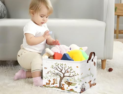 Image of Large Woodland Baby Toy Basket Collapsible Kids Storage Bin Cute Shower Gift Box Forest Nursery Decor (Animals)