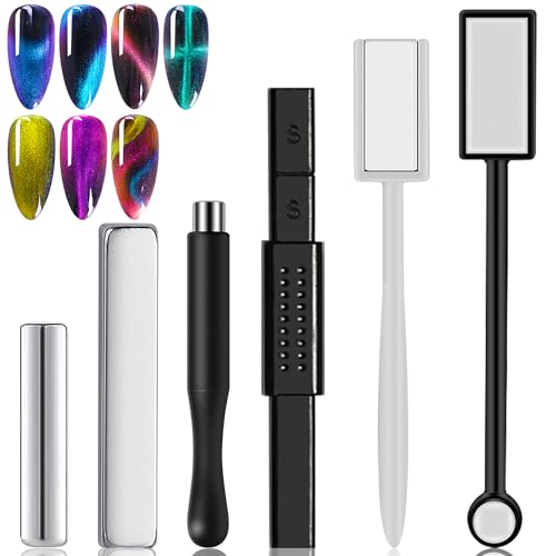 JERCLITY 6 Pieces Cat Eye Magnet for Nails Double-Head Nail Magnetic Stick Multi-Function Magnet Square Cat Eye Strong Magnet Plate Cylindrical Nail Magnet Tools for Cat Eye Gel Polish Nail Art