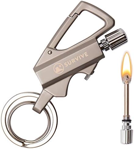 SURVIVE Permanent Match Bottle Opener Metal Keychain, Reusable Survival Fire Starter Lighter, Emergency Waterproof Striker Stick Kit (Silver)