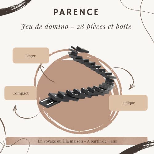 PARENCE: Traditionelles Dominospiel – 28 Teile Plus Holzbox und Schiebedeckel für Kinder und Erwachsene, Farbe Schwarz