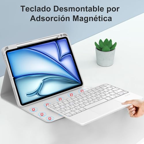 Teclado para iPad Air 11 M4 funda con teclado bluetooth español gris 3