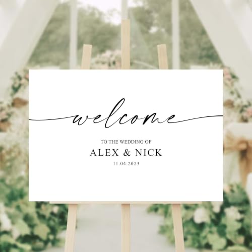 Personalized Minimalist Wedding Welcome Sign, Customn Elegant Script Welcome To Our Wedding Signs for Ceremony Entrance, Wedding Reception Decorations, Modern Decor Style