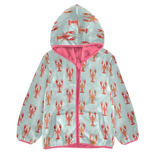 Aflyko Girls Warm Coat Lobster Blue Red Zip-Up Hoodie Fleece Outerwear Kids Pink Hooded Jacket Children's Fashion Cozy Cute Sweatshirt, 6T