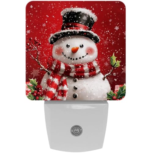 Image of NEWzone Xmas Snowman Night Light Set of 2, Auto Sensor LED Dusk-to-Dawn Nightlights, Plug-in Sensor Lamp for Bedroom Bathroom Kitchen Hallway Stairs Decorative