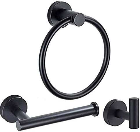 3 Pieces Bathroom Kit Accessories Set Restroom Towel Holder Toilet Paper Holder and Hook Set SUS 304 Stainless Steel Bathroom Hardware Set (Matte Black) Thumbnail