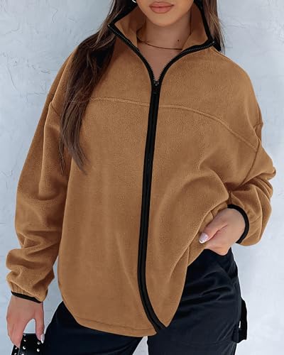 Btfbm Women'S Zip Up Fleece Jackets Stand Collar 2024 Fall Winter Outerwear Casual Fuzzy Coats With Pockets thumb #4