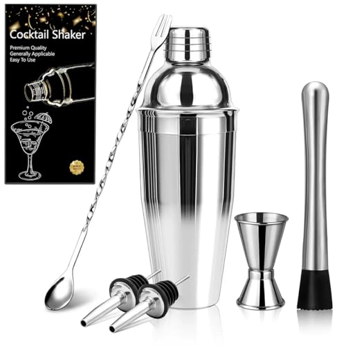 Lumanothy Set de coctelera 6 Piezas, Kit de cóctel de Acero Inoxidable 750 ml con Tarjetas de Recetas y Accesorios, Set de Bartender para casa, Bar y Fiestas