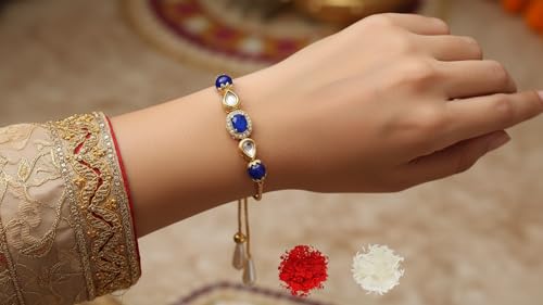 Image of Elegant Traditional Gold Plated /Rakhi Combo Of 1 Piece for Men and Women /brother /sister /bhabhi Kundan Stone combo set (Same as Shown In Image)