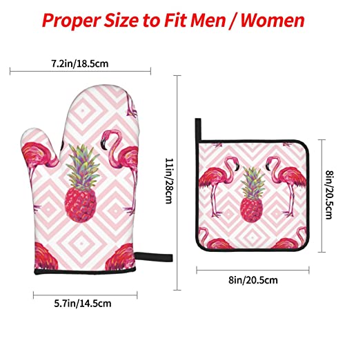 Pink Flamingo Pineapple Oven Mitts And Pot Holders Sets Of 4 Heat Resistant Oven Gloves And Hot Pads Potholders Kitchen Baking Cooking Bbq Cute Oven Mitts #TOP1