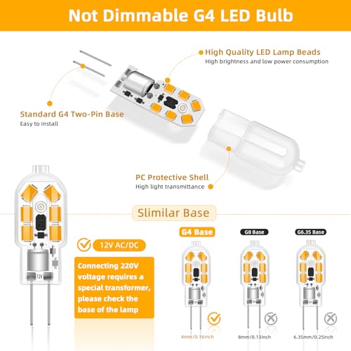 12 Pack 2W G4 LED Bulbs, 12V AC/DC Warm White 3000K Bulb, Replacement 20W Halogen Bulb, 200LM - Image 3