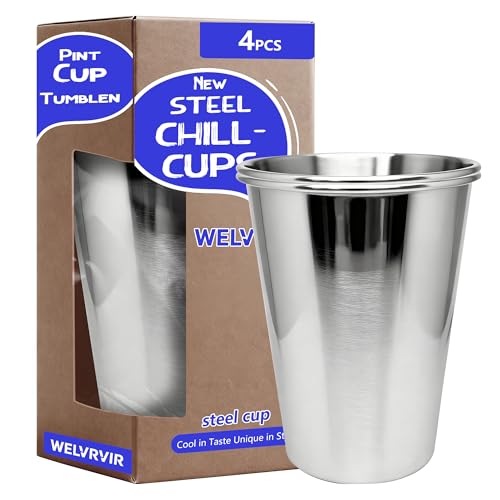 WELVRVIR 20oz 4PCS Stainless Steel Pint Cups Reusable metal Cups Drinking