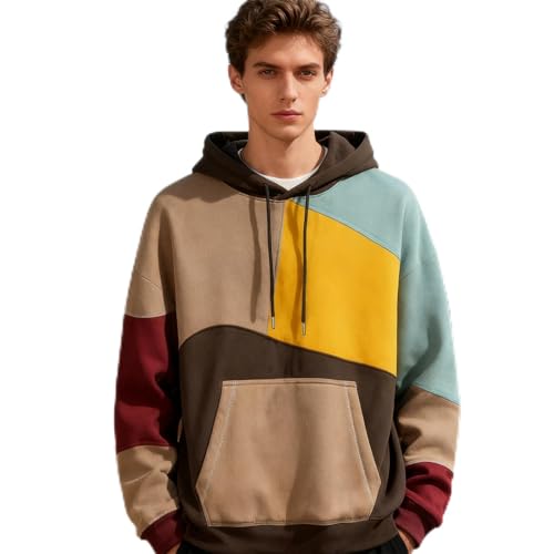 RUIZEHONG Men's Hoodies Color Block Long Sleeve Sweatshirts Fashion Techwear Hoodie Colourful Lightweight Pullover