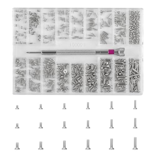 HexinYigjly 500-Pack M1.2/M1.4/M2 Self-Tapping Micro Screws - Universal Multi-Purpose Repair Kit for Eyewear Watches Laptops & Electronics