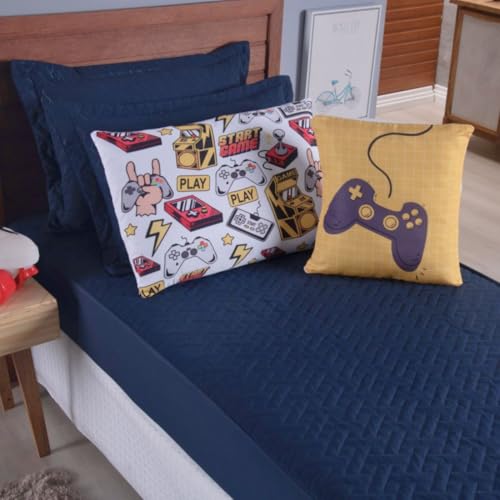 Colcha Cobre Leito Roupa Cama Infantil Solteiro Fronha 5 Peças Matelado Quarto Criança Simples Basic