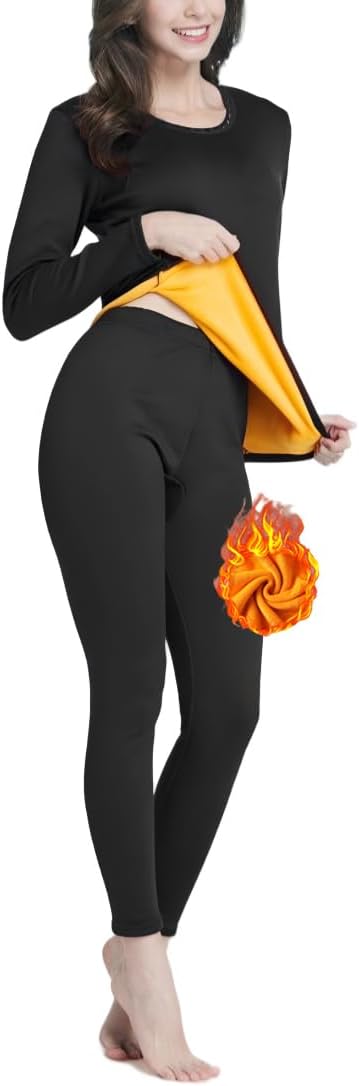 Ouruikia Women's Ultra Heavyweight Thermal Underwear Set Fleece Lined Base Layer Top Bottom for Extreme Cold Weather