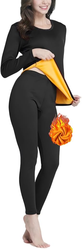 Ouruikia Womens Ultra Heavyweight Thermal Underwear Set Fleece Lined Base Layer Top Bottom for Extreme Cold Weather