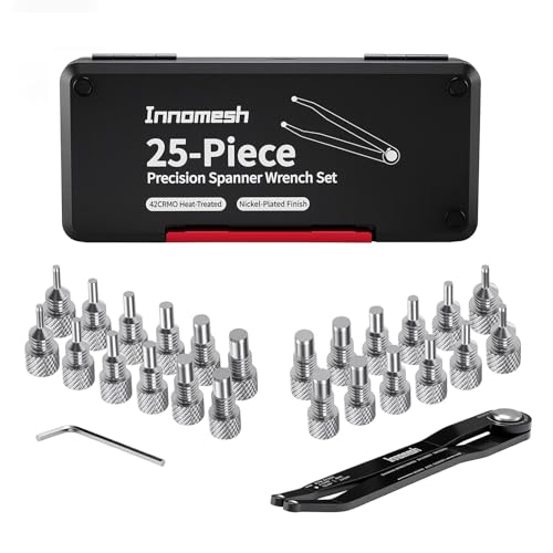25 Piece Pin Spanner Wrench Set 42CRMO Heat-Treated Nickel-Plated Finish Adjustable Spanner Wrench for Bearings Pulleys & Lock Nuts Metric & Imperial Precision Pin Wrench 160mm Arms 180 Rotation