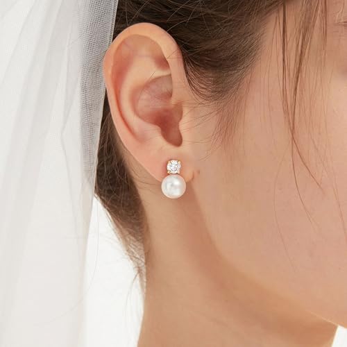 WFYOU Pearl Earrings for Women 925 Sterling Silver Earring 14K Gold Plated Pearls Stud Earrings for Women Trendy White 5 6 7 8 9 10MM Pearl CZ Diamond Hypoallergenic Earring Jewelry Gift by WFYOU - Image 5