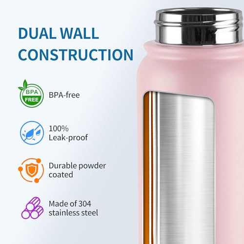 Image of GOPPUS Insulated Water Bottle 20oz Stainless Steel BPA-Free Sports Bottle Ideal for School and Travel Silicone Spout Lid Prevents Leaks, Sweat, and Dust (Soot powder)