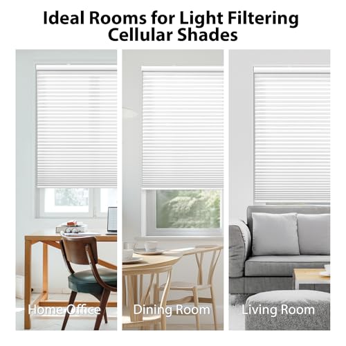 Image of DEZ FURNISHINGS Cordless 1.5 inch Light Filtering Cellular Shade, 46 inch W x 36 inch H, White