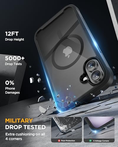 Image of Miracase Magnetic for iPhone 16 Plus Case Full-Body Phone with Built-in Glass Screen Protector, [Compatible with MagSafe] Military Drop Proof 16 Plus Cover Bumper 6.7 inch, Black