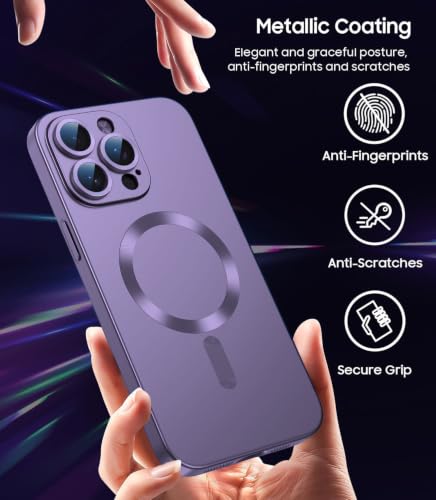 Image of DIZORO Magnetic Case for iPhone 15 Pro Max [Compatible with MagSafe][Built-in Camera Lens Protector] Slim Soft Silicone Bumper Shockproof Metallic Luster Back Cover Phone Case - Deep Purple