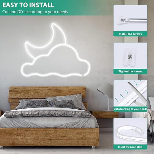 Lamomo Neon LED Rope Light 65.6Ft, White LED Strip Lights 1.96in/Cut, 6000K Waterproof Flexible Silicone 24V Led Strip for DIY Neon Sign Bedroom Indoor Outdoor Decor（Power Adapter Included）