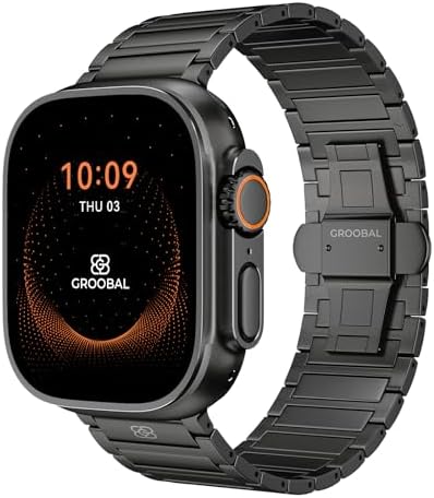 GROOBAL Titanium Band Compatible with Apple Watch Ultra 3 49mm Band for Men & Series 11/10 46mm, Grade 5 Titanium with DLC Coating for Ultra 3 Band - Butterfly Clasp, Mens Gifts, Black