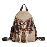 DIRRONA Mochila Mujer Lona Boho Vintage Mochila Mujer Pequeña Convertible Bolso Bandolera Bolso Pecho Mochila Viaje Mujer Ligera para Diario Viaje Shopping